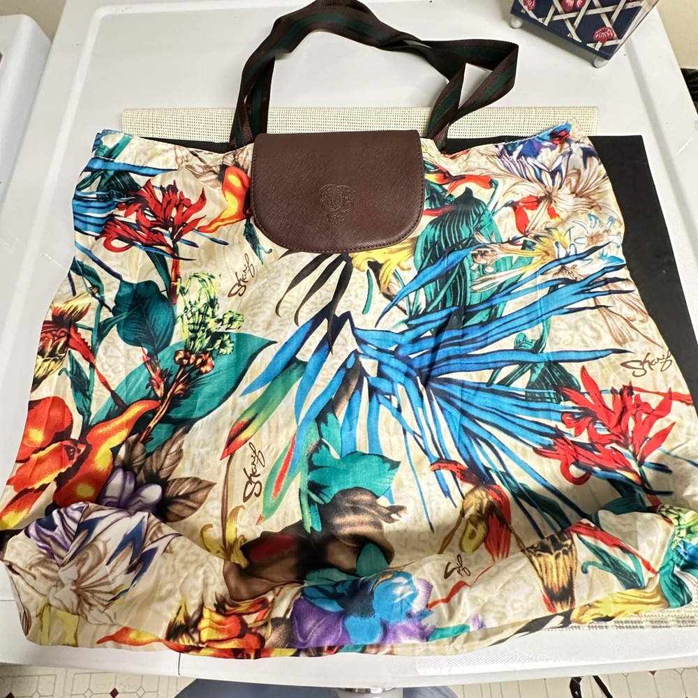 Sharif Tropical Floral Print Nylon Tote Bag Foldable Lightweight Travel NEW